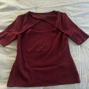Bold Elements Burgundy Cut-Out Short Sleeve Sweater Top